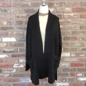 JOAN VASS Women's Black Open Front Cardigan Sweater with Shawl Collar XL